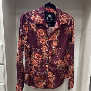 Cino Floral Button Down Shirt - Burgundy and Orange